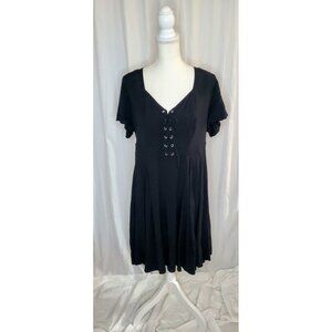 Torrid 2 Rayon Lace Up Skater Dress Black 2XLarge Dark Academia Goth Whimsigoth